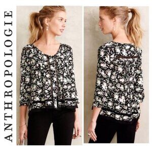 ANTHROPOLOGIE - Maeve Boho black floral blouse with cutout detailing